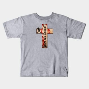 Jesus and Baseball Christian Faith Cross Kids T-Shirt